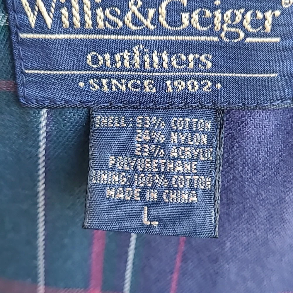 WILLIS & GEIGER Green Full Zip Cotton Blend Large Mens‎ Hunting Jacket VTG RARE